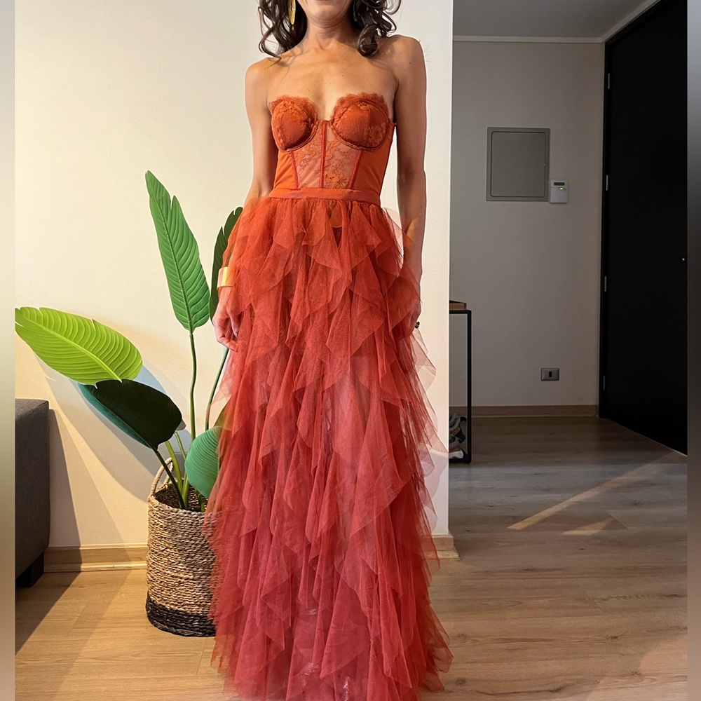 For Love and Lemons - Strapless Maxi Burnt Orange Dress